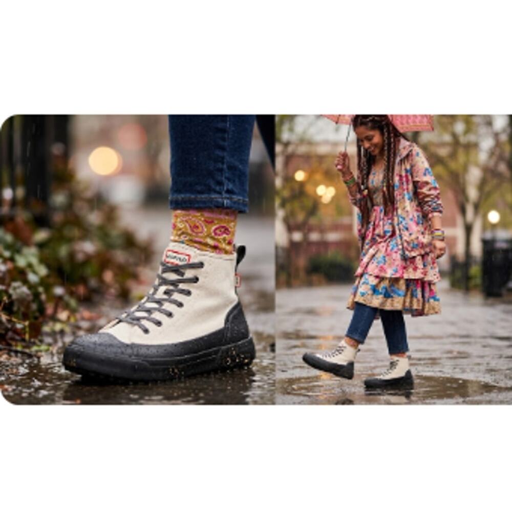 Hunter Dipped Canvas High-Top Sneakers White/Black Size M5/W7 Unisex - Picture 1 of 6